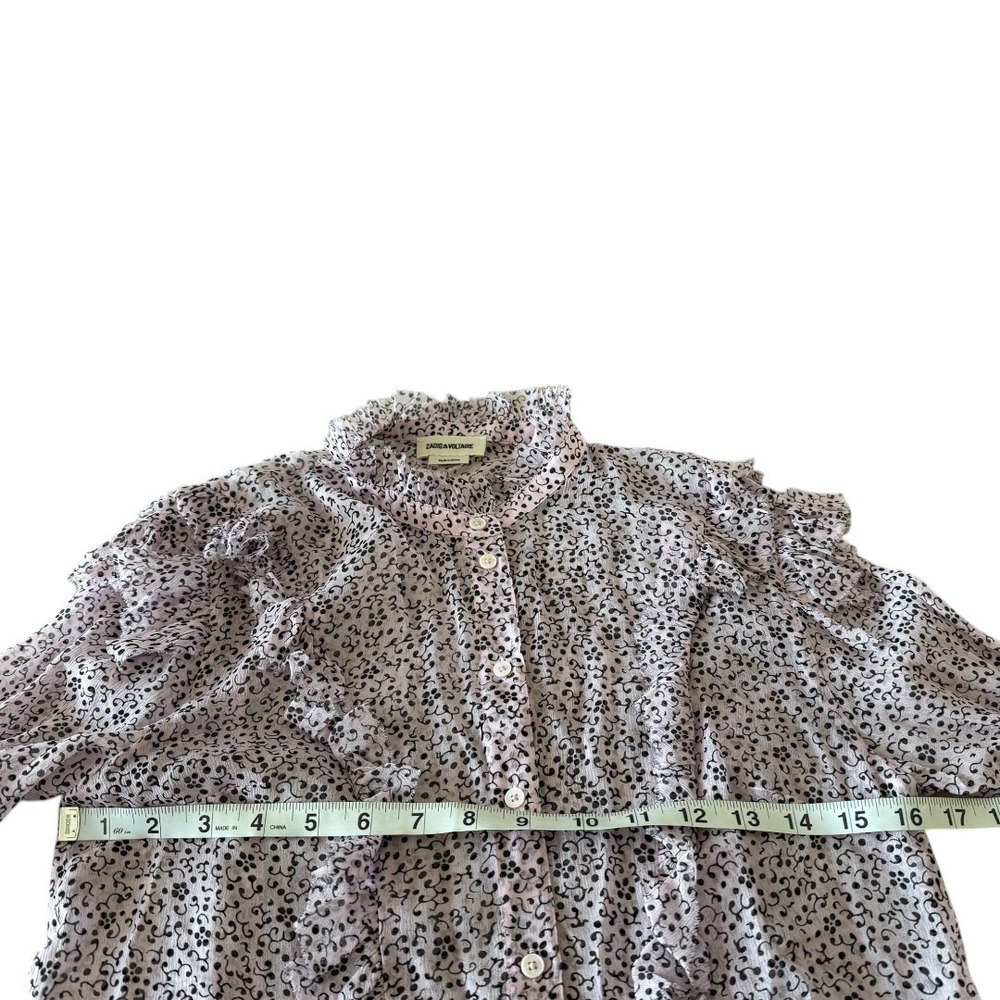 Zadig & Voltaire Tweet Goa Lilac Floral Ruffle Blouse Bell Sleeve WGCS0501F S - Picture 4 of 8
